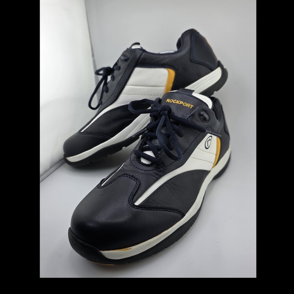 Rockport APM3053LM Men's Size 11 Leather Walking Sneakers Navy White Shoes